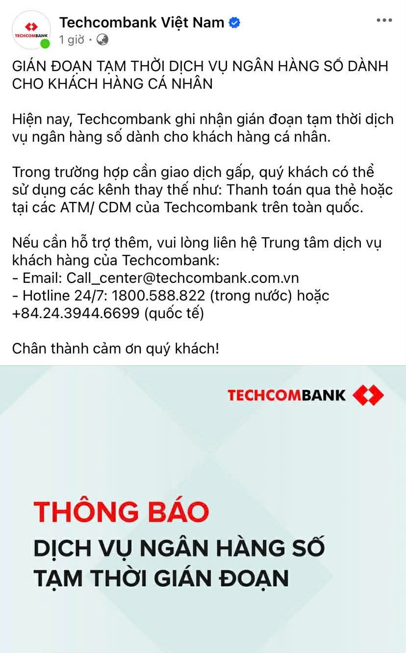 Hàng loạt khách hàng “tá hỏa” vì không chuyển khoản được, Techcombank lên tiếng về sự cố tối Chủ nhật