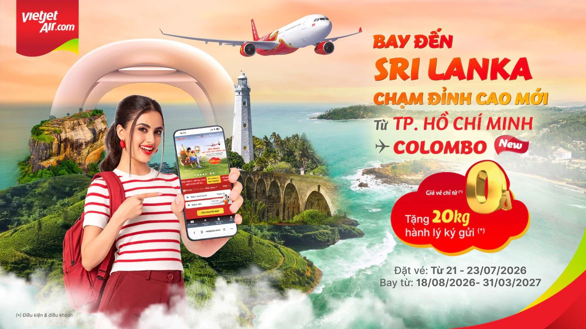 Cùng Vietjet khám phá Sri Lanka, tận hưởng giá vé chỉ từ 0 đồng cùng 20kg hành lý miễn phí